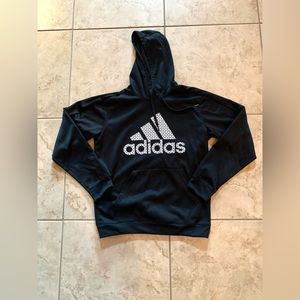Men’s Adidas Front Logo Black & White Climawarm Hoodie Size Large